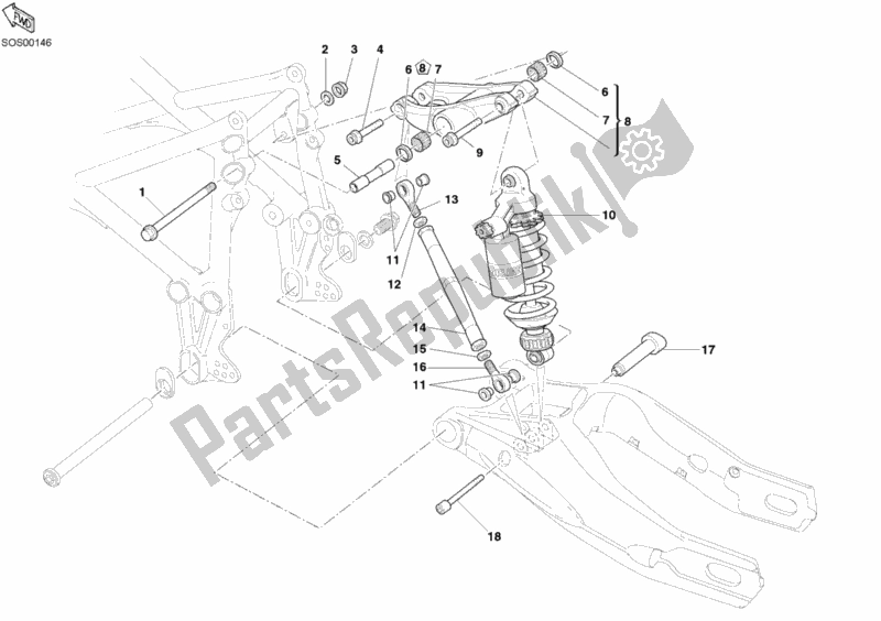 Tutte le parti per il Ammortizzatore Posteriore del Ducati Superbike 999 R 2003